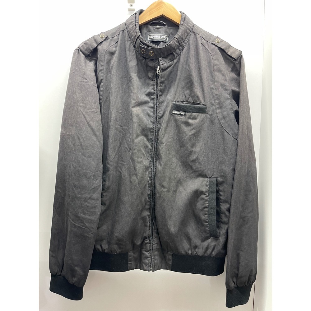 Members Only Iconic Racer Jacket Mens Medium Charcoal Grey Full Zip Epaulettes